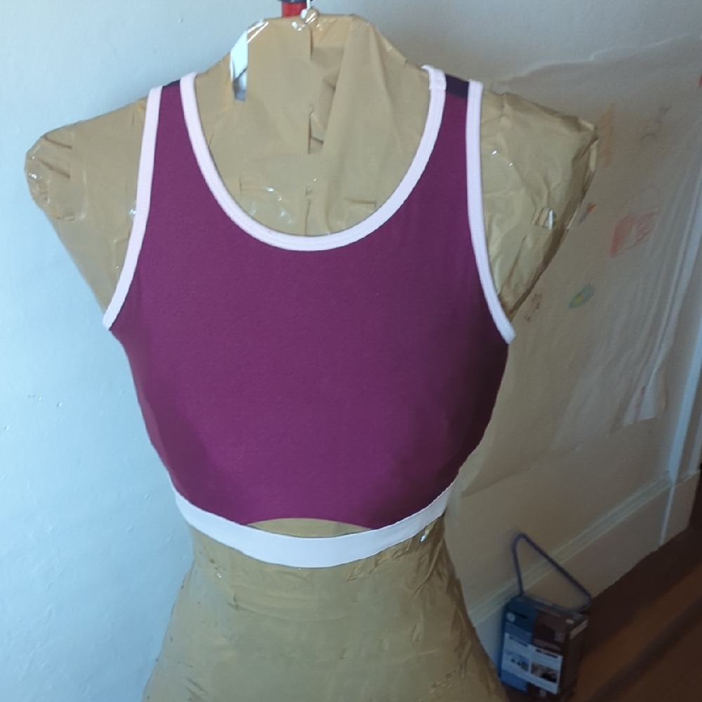 Fabletics Burgundy and White Sports Bra